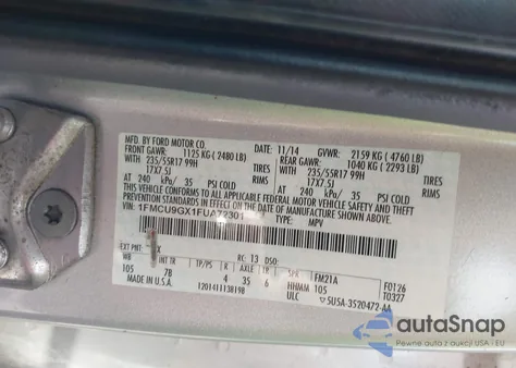 2015 Ford Escape Se z USA, uszkodzony, nr VIN 1FMCU9GX1FUA72301